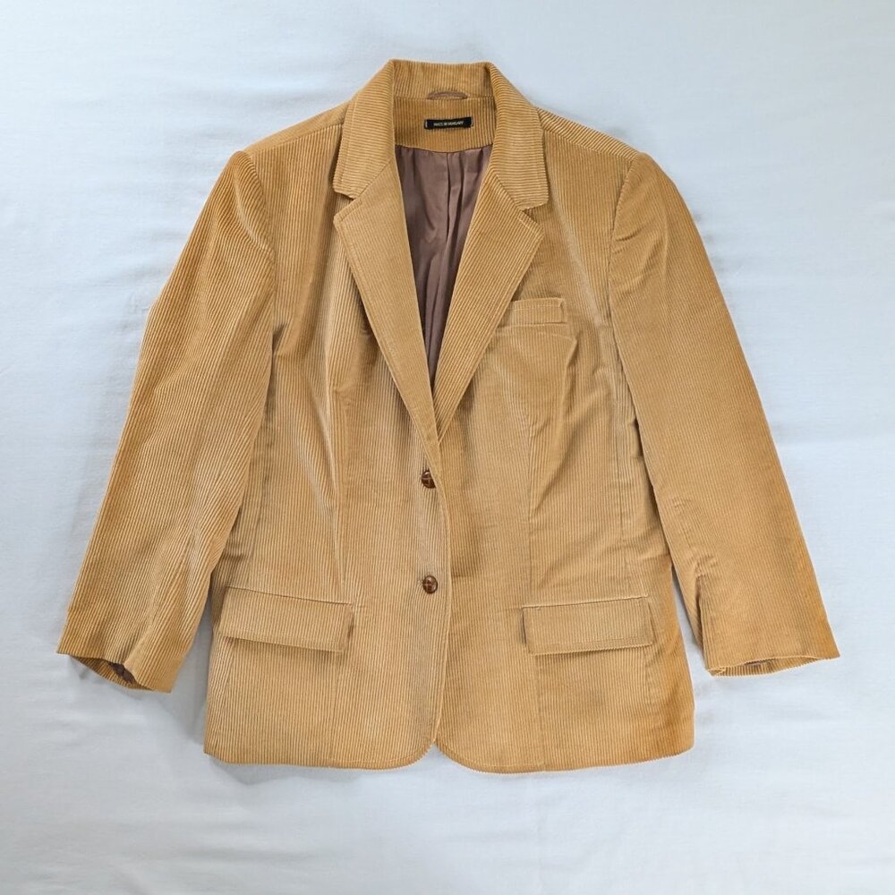 VTG Tan Corduroy Leather Button Collared Front Pocket Lined Blazer Academia